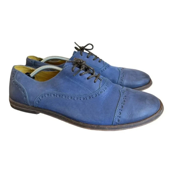Kickers Blue Brogue Flats - Picture 2 of 12